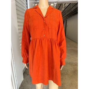 FRANCESCA'S Marilyn Button Collared Swing Mini Dress Orange Faux Suede Size M